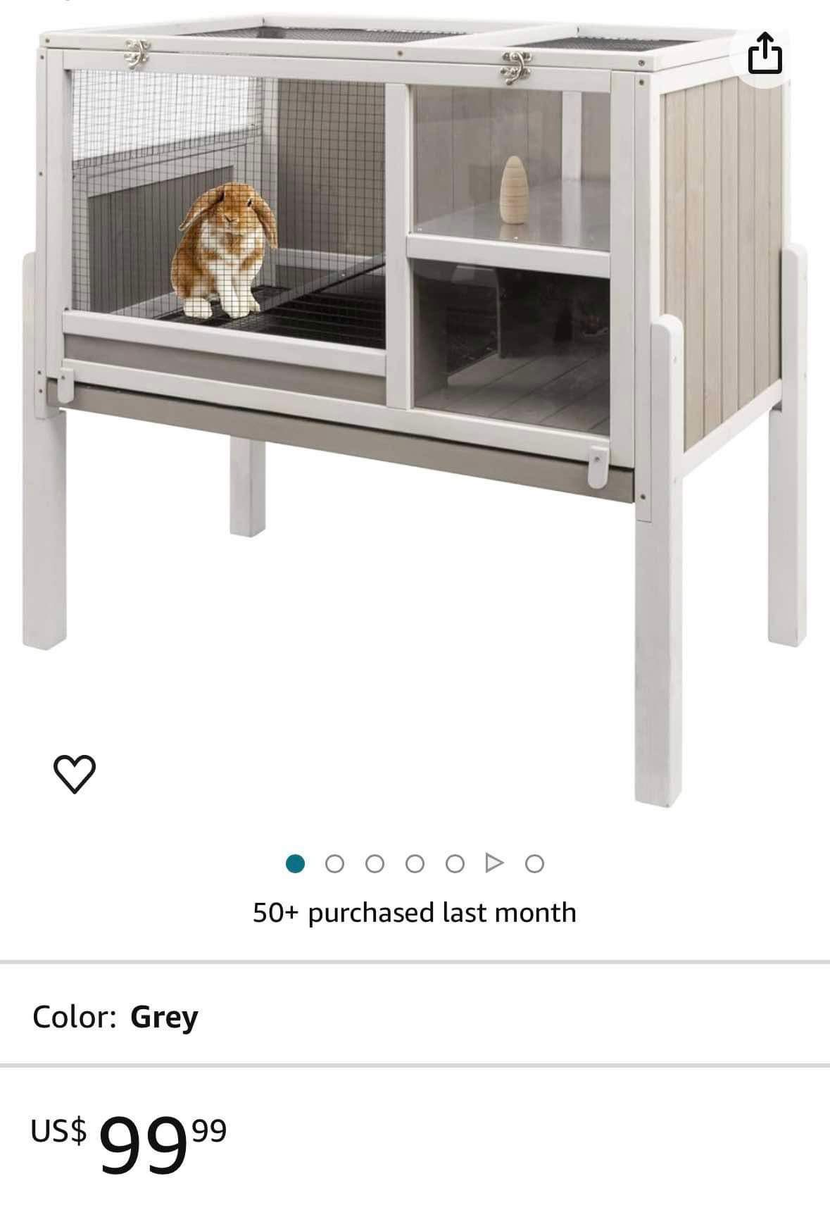 [PET37 In Box]36.6" Tall Wooden Elevated Indoor Rabbit Hutch with Wire Mesh Over Removable Tray, Detachable Legs, Guinea Pig Cage, Pet House