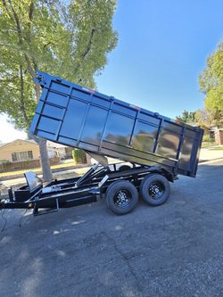 HEAVY DUTY 8 LUGS TIRES 14x8x4-12x8x4 SCISSORS HOIST SYSTEM CAPACITY 7 TON,SET RAMPS,ROLLING TARP,SPARE TIRE, 4 WHEELS ELECTRIC BRAKES, LED LIGHTS,ADJ