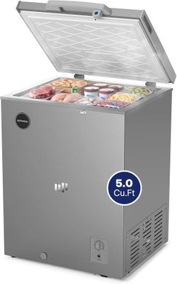 5.0 Cu.Ft Chest Freezer Mini Deep Freezer Silky Silver 7 Adjustable Temperature (-18°F to 10°F), Compact Top Door Freezer for Garage Ready, Apartment,