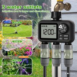 3-Outlet Water Timer, Automatic/Artificial/Rainwater Delay Multifunctional Sprinkler