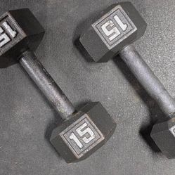 15lb Barbell Cast Iron Hex Dumbbell Pair