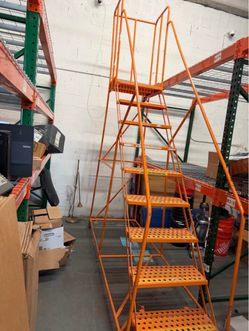 15’ Rolling Warehouse Safety Ladder – Heavy-Duty Industrial Steel