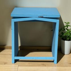 Charming Coastal Blue Wood Side Table – Distressed Farmhouse End Table