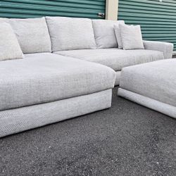 FREE DELIVERY!!! Living Spaces "Sawyer" 2pc Sectional Couch + Ottoman BEIGE ($3K Retail...50% OFF!!!)
