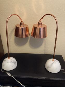 2-Rose Gold Colored With Marble Base Lamps