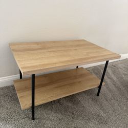 Light Oak Color And Black Metal Coffee Table