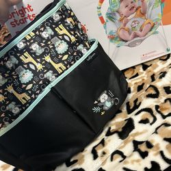 diaper bag and baby bouncer