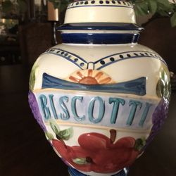 Beautiful Colorful Hand Painted Ceramic Cookie Jar