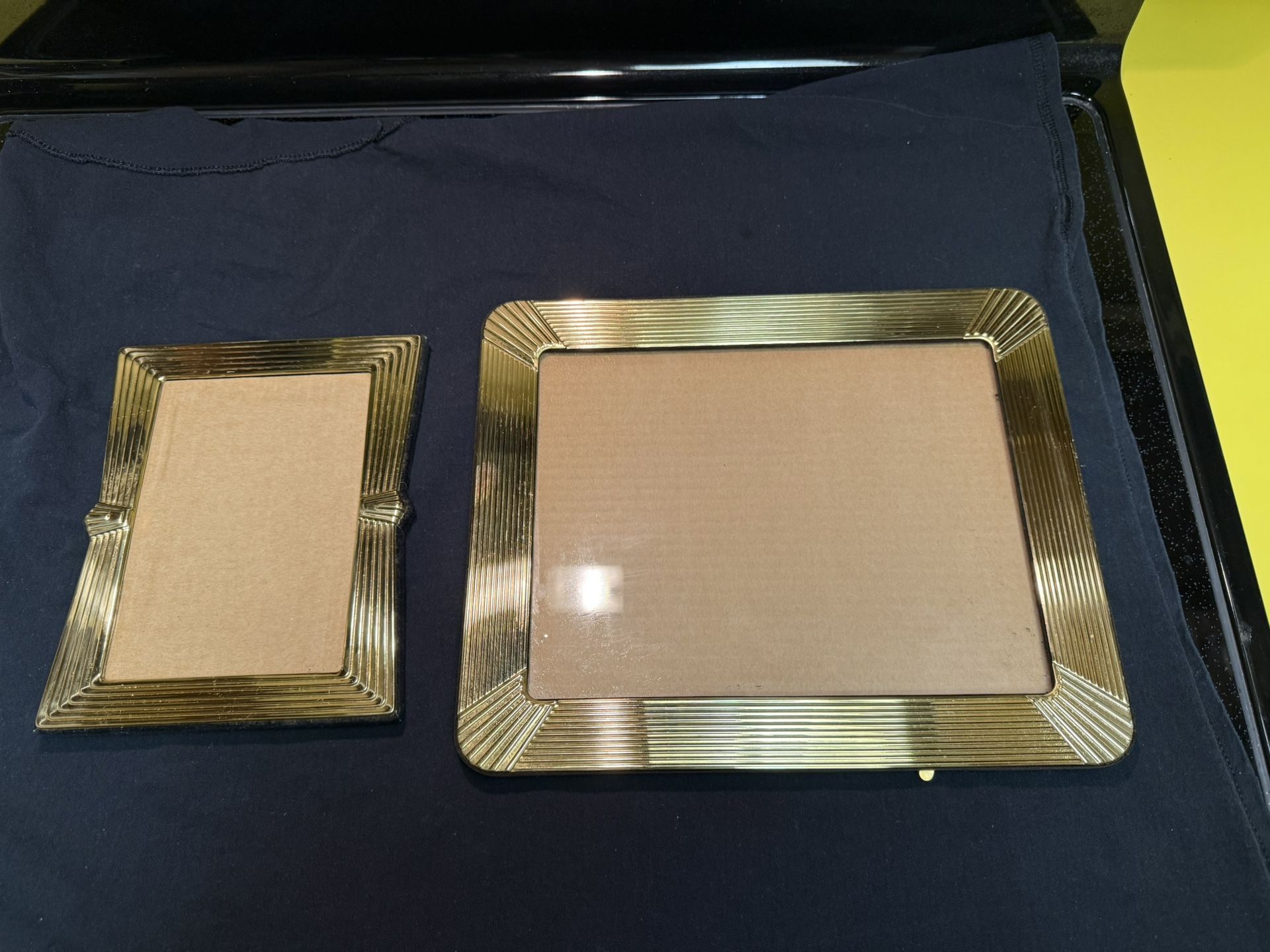 Vintage Gold Tone, Metal Art, Deco, Ribbed Picture Frame Set