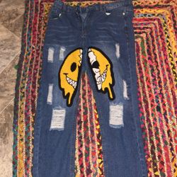 Y2K Smiley-face Fashion Styled Denim Men’s Jeans 