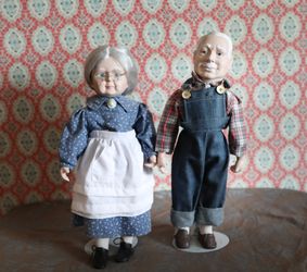 Old Man and Old Woman Porcelain Artistry Dolls (a pair)