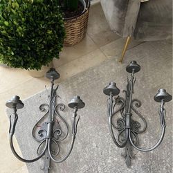 Antique Metal Made In Spain Wall Sconces 3 Light Mid Century