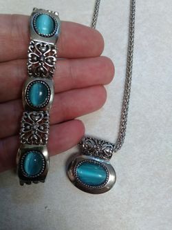 Aquamarine Stone Necklace and Bracelet