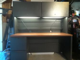 2 piece office desk/ black and cherry