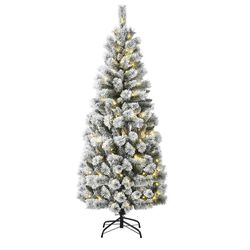 Pre-lit Christmas Tree, 6FT Snow Flocked Pine Artificial Xmas Tree with Remote Control, 423 Branch Tips, 200 LED Lights, 9 Lighting Modes, Foldable Me