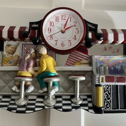 Vintage Nostalgic Diner Clock 17x12 Musical Jukebox Ice Cream Parlor 3d Eleco