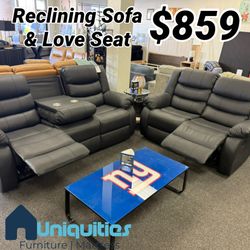 Reclining sofa and love seat