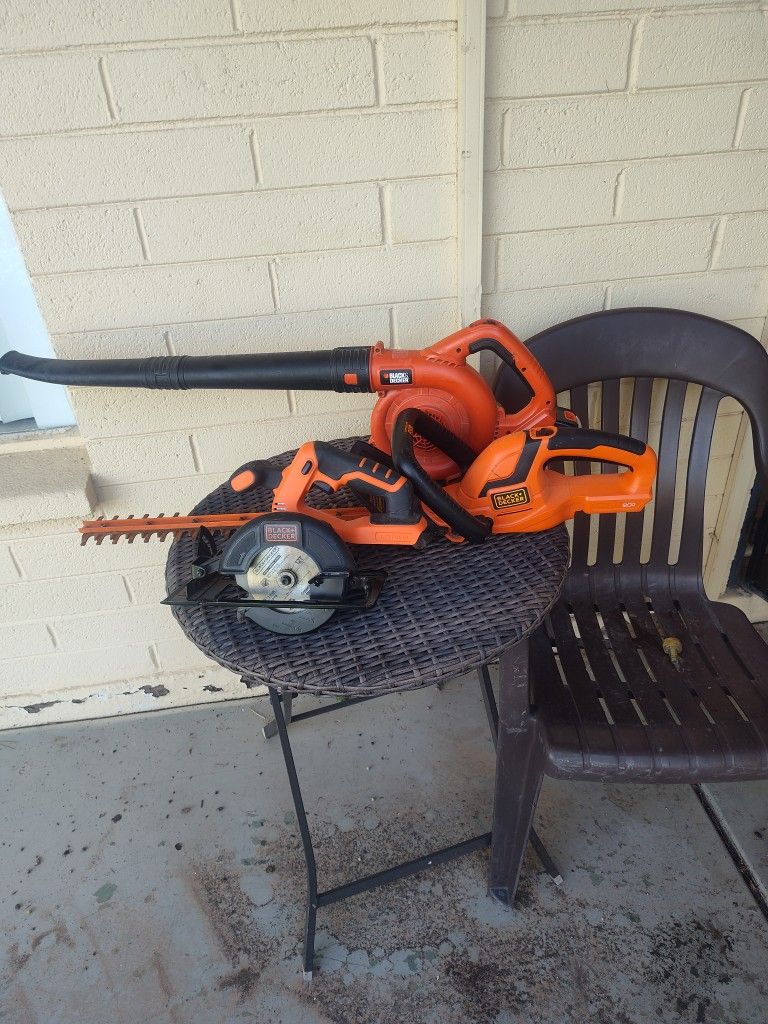 B&D Battery Operated Hedger, Small Blower, Skill Saw