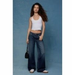 PACSUN Casey Low Rise Baggy Jeans Contrast Stitch Dark Blue