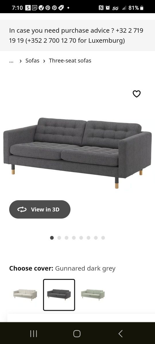 3 Seat Grey Sofa W/ Ottomon