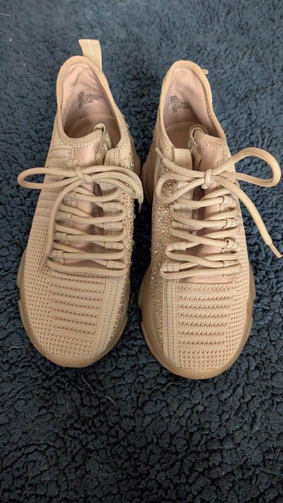 Steve Madden Women's Maxima Tan Glitter Embellished Sneaker Shoes Size 8.5-NEW