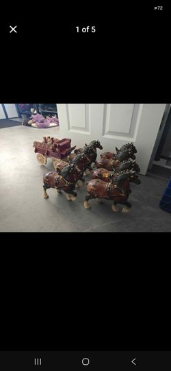 Budweiser Clydesdale Horse and Wagon Figurine Set