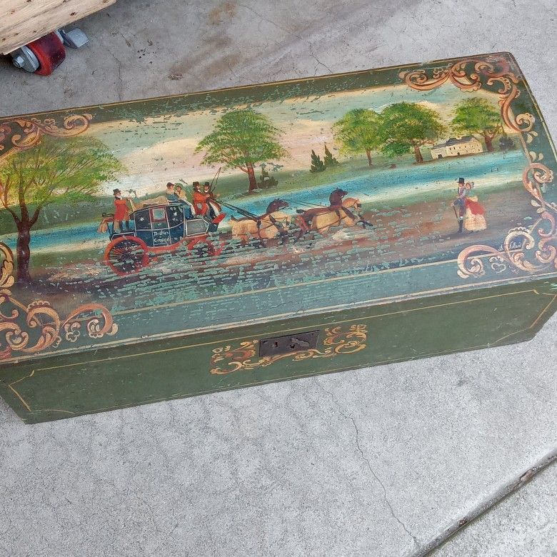 Hand Painted Wooden Trunk Pine Domed Top