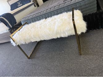 White fur bench with gold legs