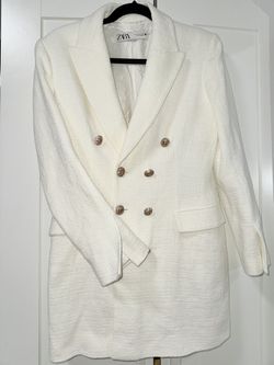 Zara Ivory Double-Breasted Blazer Size M