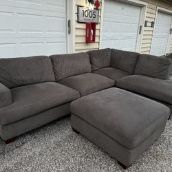Modern Gray Sectional Sofa with Ottoman – Delivery Available