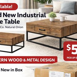 Brand New Industrial Coffee Table – Modern Wood & Metal (2 Available) 🔥