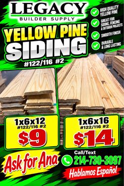 1x6 #122/116 Yellow Pine Siding