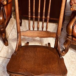 Antique 1800’s Spindle Back Tiger Oak Rocking Chair.