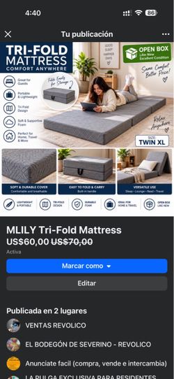 MLILY Tri-Fold Mattress Twin XL β Open Box Like New