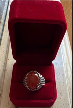 925 Sterling Silver Oval Orange Carnelian Cabochon Bezel Ring Size 11