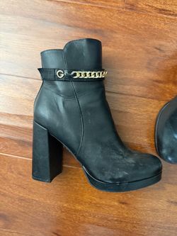 Guess Black Platform Ankle Boots with Gold Chain