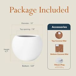 🥨KUTE NEST 9.7" H x 12" D Premium Globo Fiberstone Round Planter for Outdoor & Indoor Plants, Ideal for Snake Plants, Monstera & House Plants, Includ