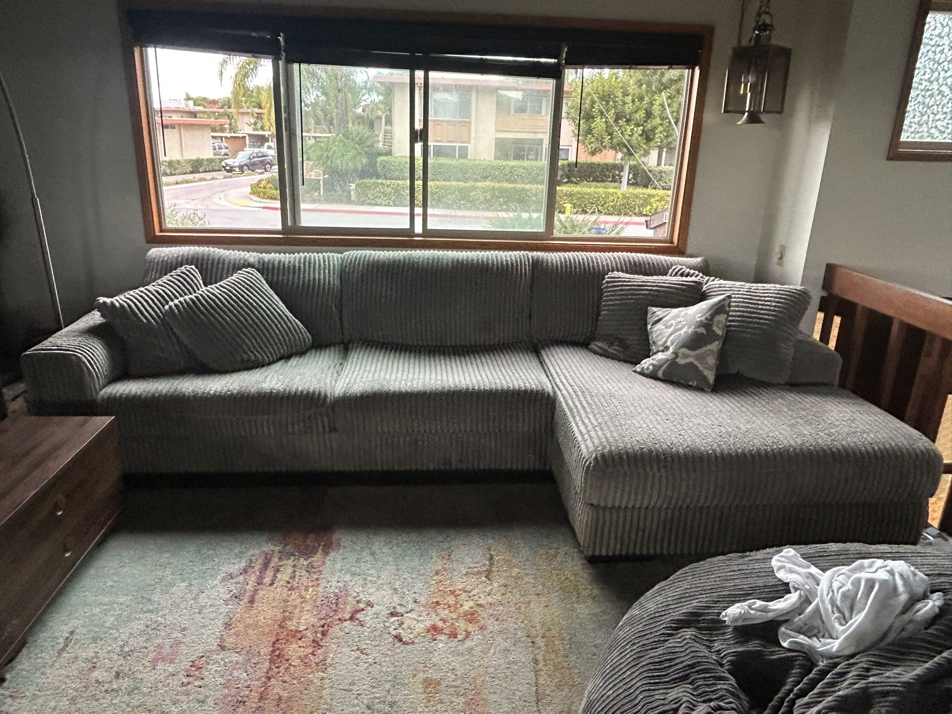 Beautiful Grey Plush Corduroy Modular Sectional