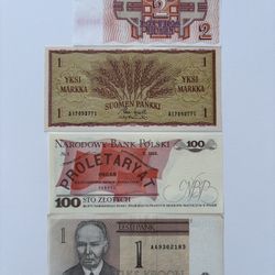 4 European Banknotes Lot Finland Poland Latvia Estonia Vintage Currency