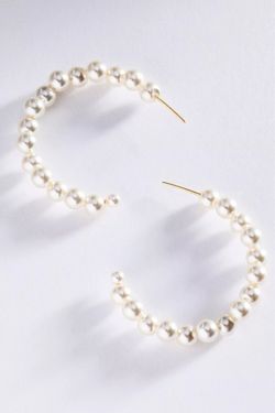 NWT $44 Anthropologie Small Pearl Hoop Earrings 1.5” Length