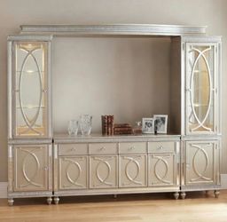 Mirrored Entertainment Center Wall Unit