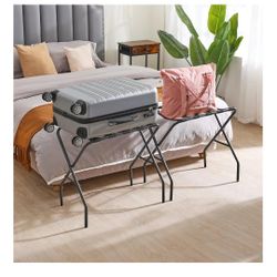 AMHANCIBLE Luggage Rack, Foldable Suitcase Stands Set of 2, Metal Luggage Holder for Guest Room, Bedroom, Hotel, Holds up to 110 lb, Easy Assemble, Bl