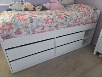 Ikea White Twin Bed Frame with Storage Drawers and Mattress