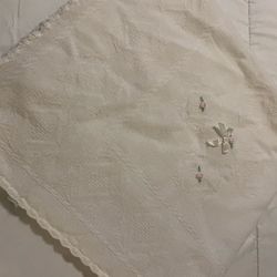 Vintage Baby Blanket White Floral Ribbon Orlon Acrylic 34” Nursery