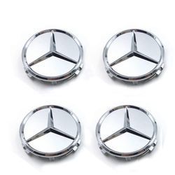 Mercedes-Benz Silver/Chrome Wheel Center Hub Caps - 75MM AMG WREATH Set of 4 Newi