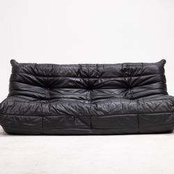 Ligne Roset Black Leather Togo Sofa By Michel Ducaroy