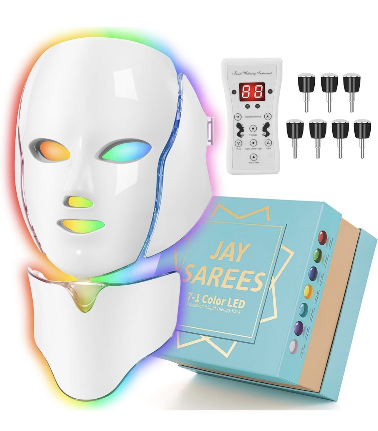 Red-Light-Therapy-for-Face, Led Face Mask Light Therapy, 7-1 Colors LED Facial Skin Care Mask (White)