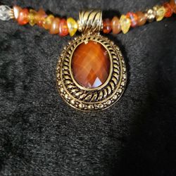 Avon  Faux Amber/ Goldtone Necklace