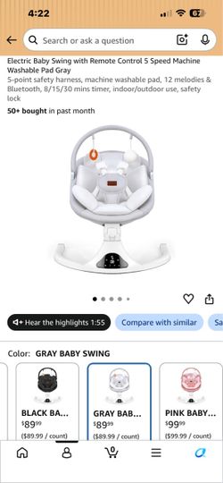 Electric Baby Swing with Remote Control – Gray