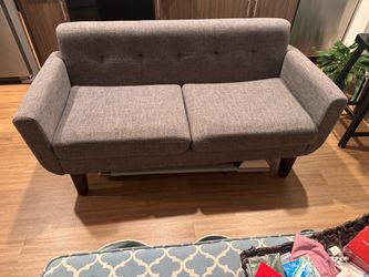 Gray Tufted Loveseat Sofa with Wood Legs
